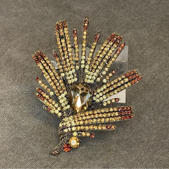 BEAUTIFUL Bronze Gold Crystal Rhinestone Vintage Brooch Pin - Picture 1 of 5